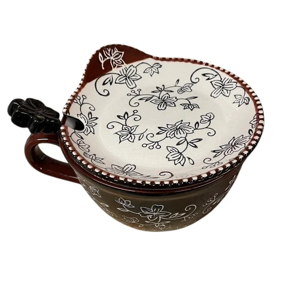 TEMPTATIONS Floral Lace soup / salad bowl, plate and spoon 24 oz - Picture 9 of 14